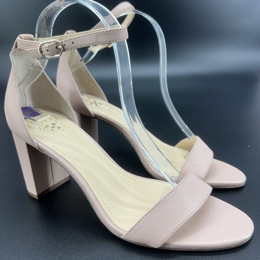 Vince Camuto Monessa Women 8.5M/39 Blush Pink Chunky Heel Strappy Sandal Leather